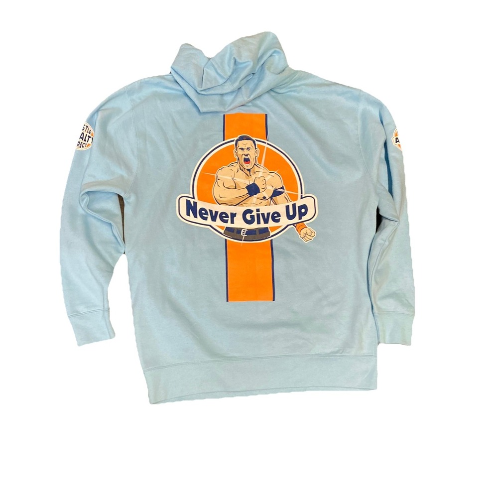 WWE Authentic John Cena U Can't See Me Never Give Up Light Blue Hoodie XLarge - Picture 5 of 8